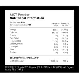 MCT Oil Powder by Switch Nutrition Nutritional Panel