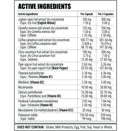 Uppers Energy & Focus Nutritional Table