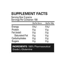 Glutamine by EHP Labs - Nutritional Panel