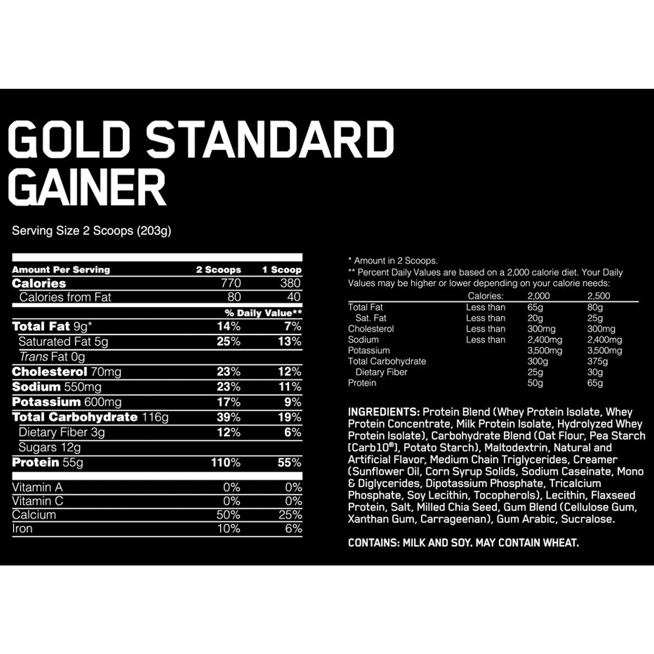 Gainer Gold Standard Optimum Nutrition Panel